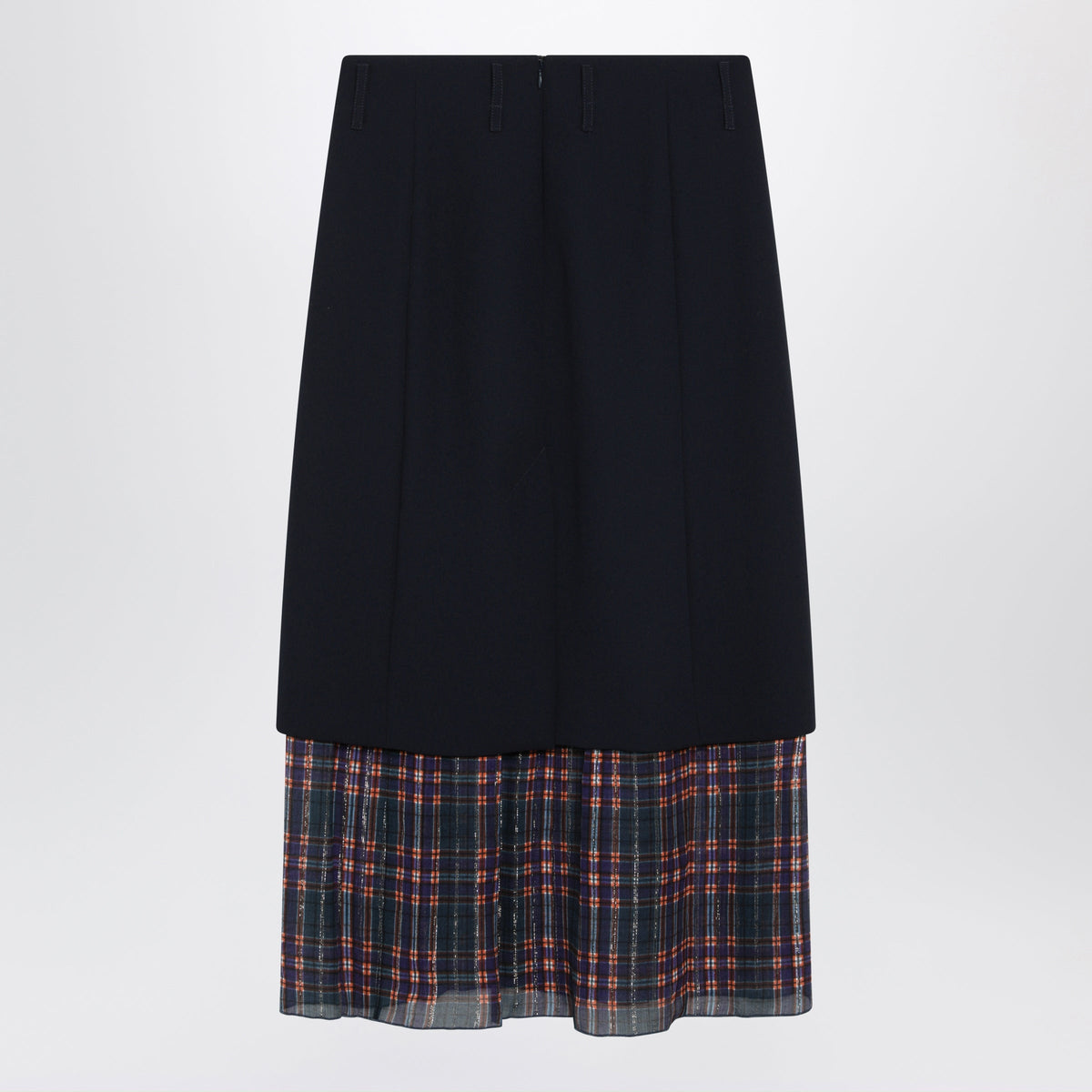 Dries Van Noten Navy Blue Midi Skirt With Check Insert Women DRIES VAN NOTEN