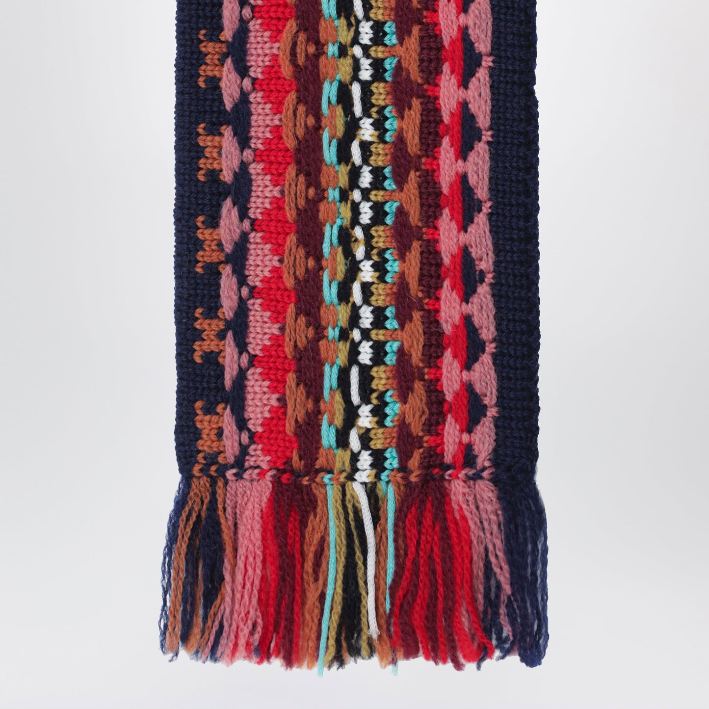 Dries Van Noten Navy Blue Wool Scarf With Multicolour Jacquard Pattern Women DRIES VAN NOTEN