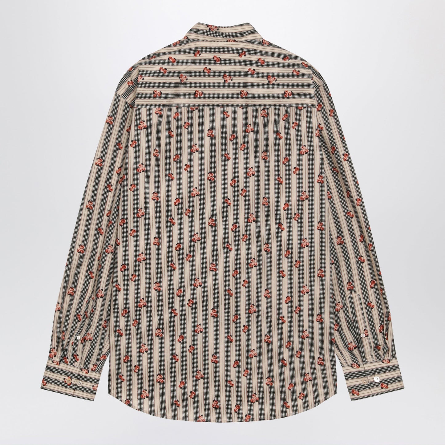 Dries Van Noten Beige Striped Cotton Shirt With Floral Print Men DRIES VAN NOTEN
