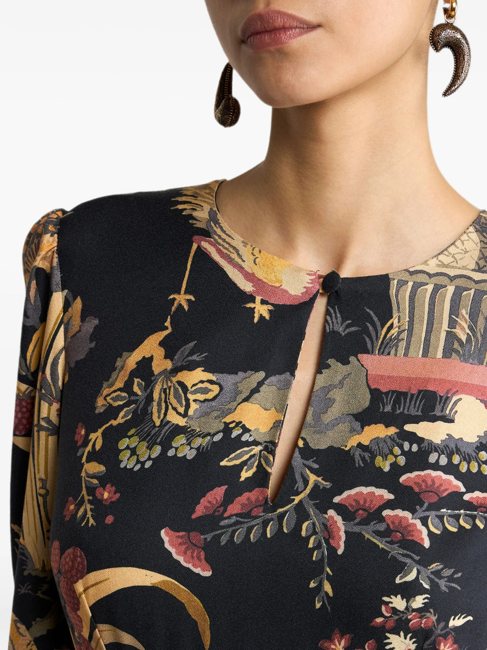 Etro Women Crepe Midi Dress With Flower And Animal Motif