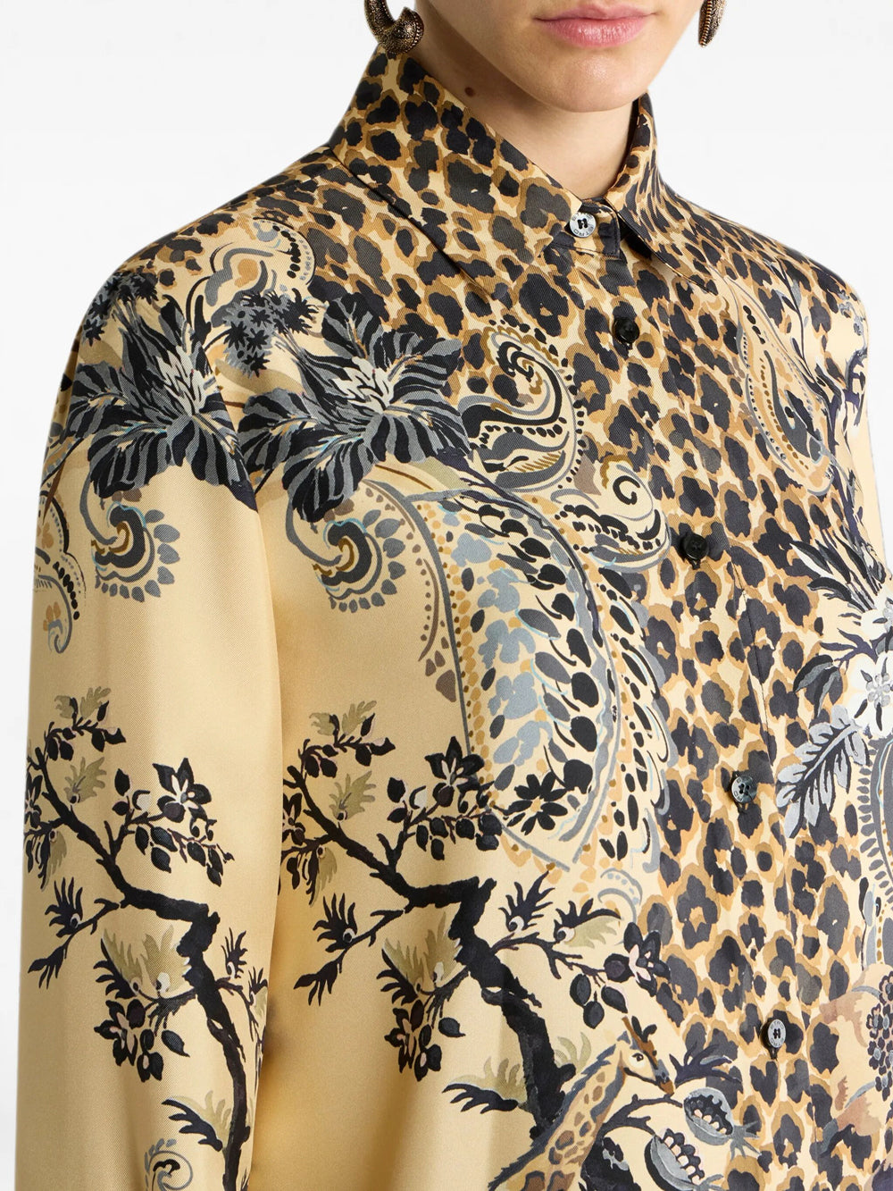 Etro Women Silk Shirt With Placed Leopard Print