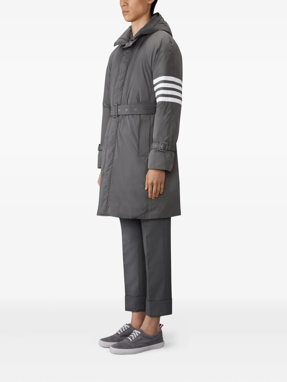 Thom Browne Men Poly Twill 4-Bar Hooded Down Parka With Belt THOM BROWNE