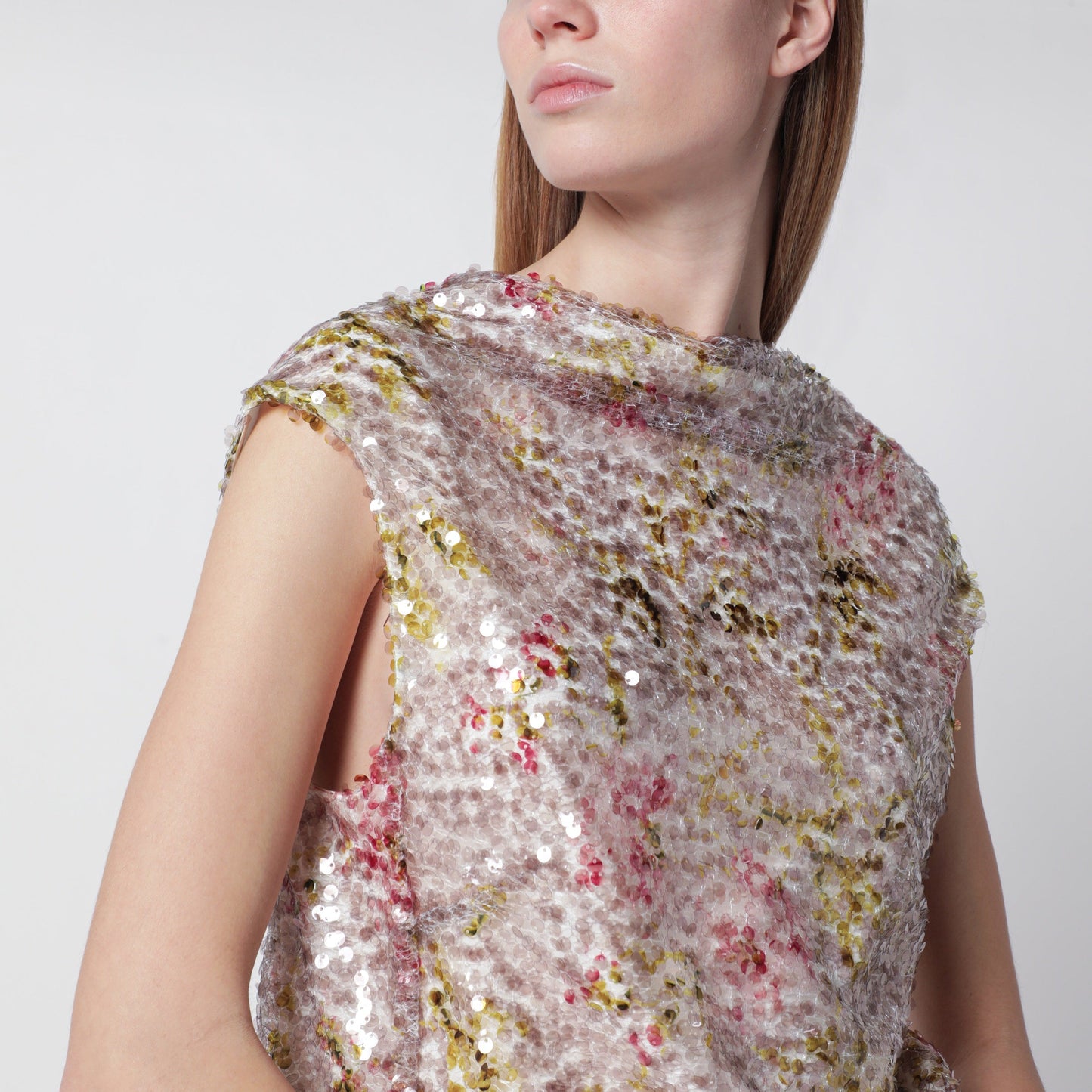 Alberta Ferretti Sleeveless High-Neck Top With A Floral Sequin Pattern Women ALBERTA FERRETTI