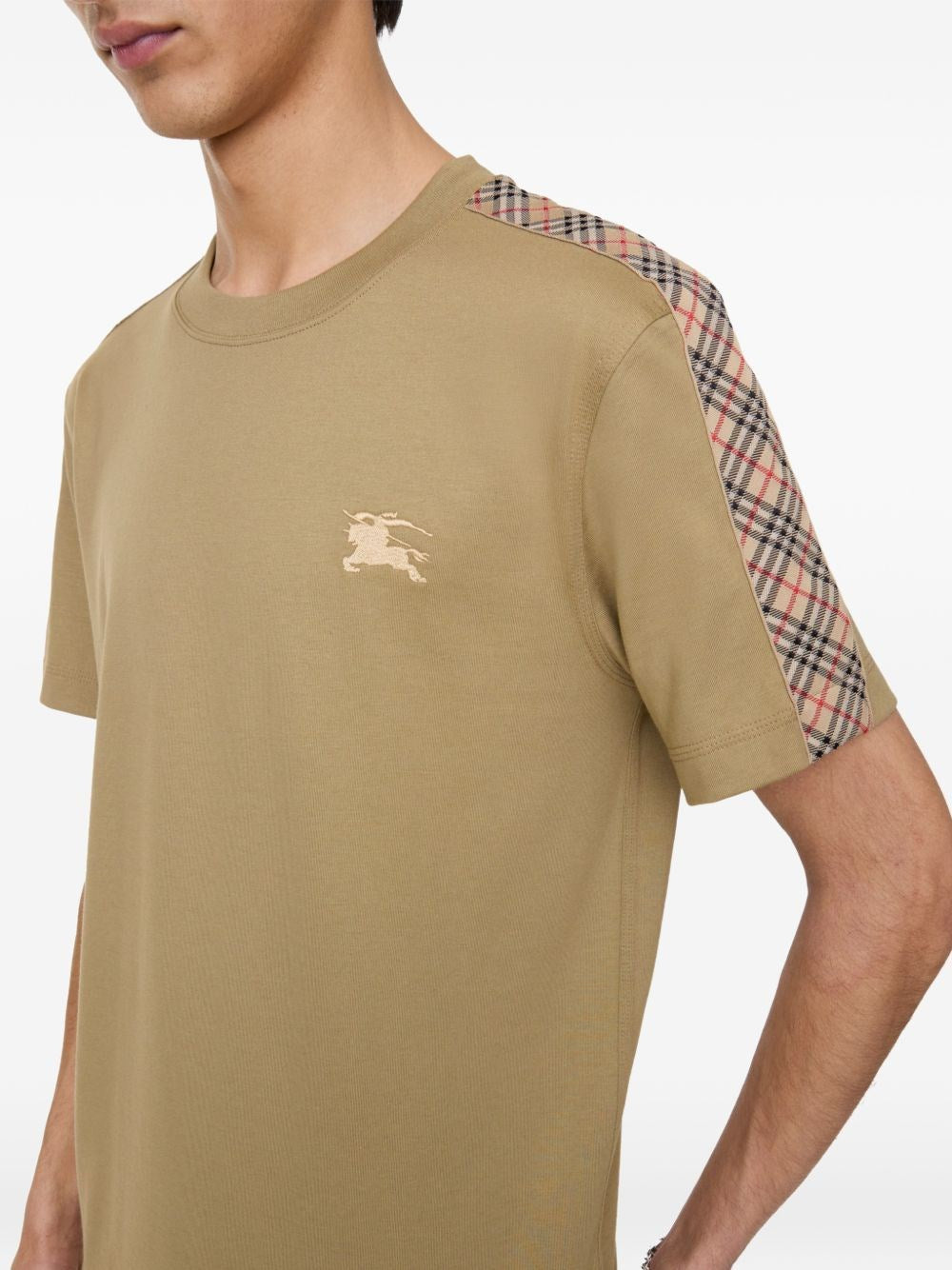 Burberry Men Cotton T-Shirt With Check Trim BURBERRY