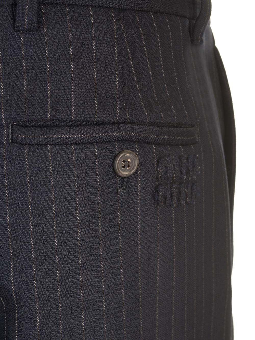 Miu Miu Women Blue Pinstriped Trousers MIU MIU