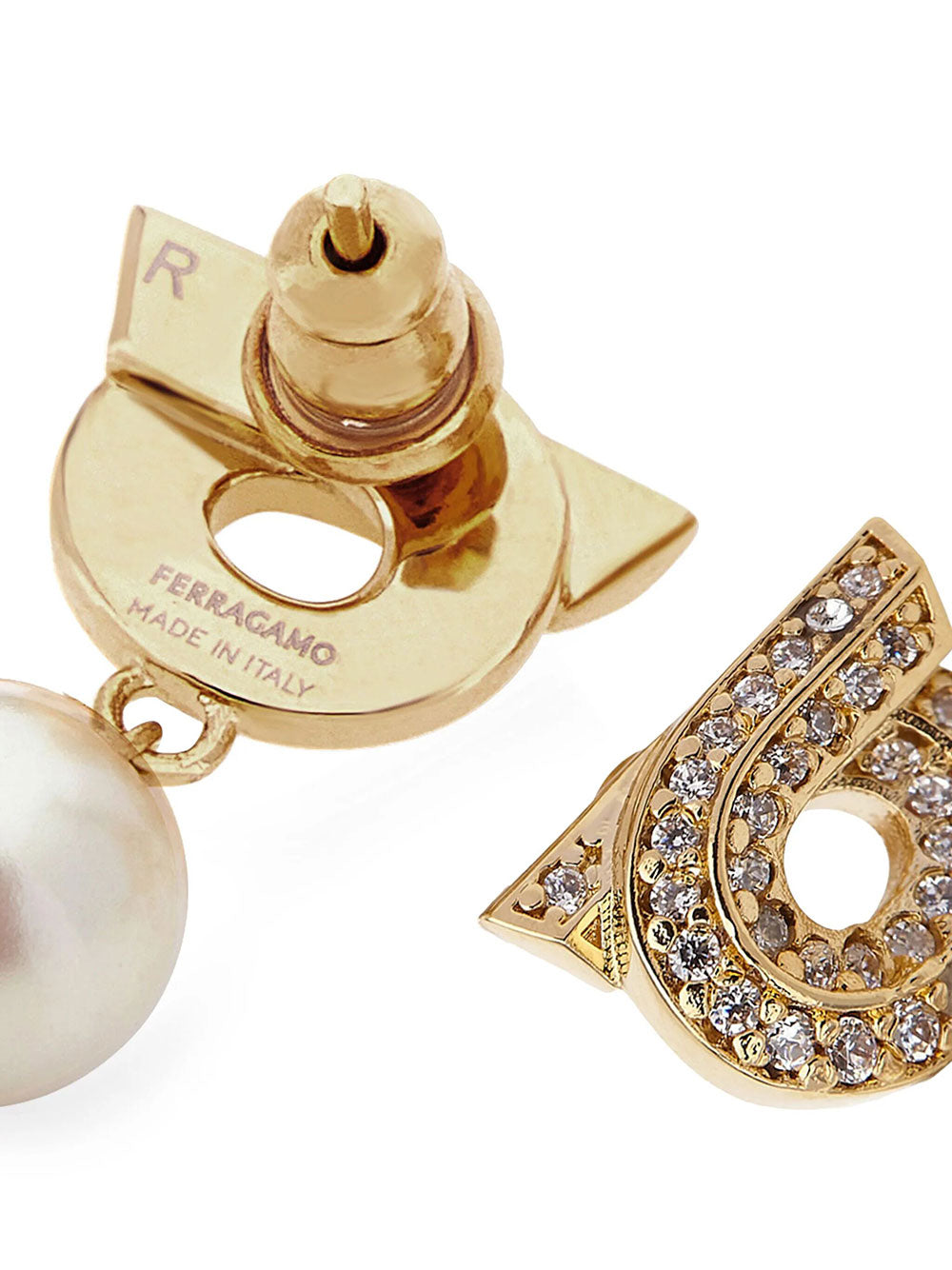 Ferragamo Women Gancini Earrings With Pearls And Crystals FERRAGAMO