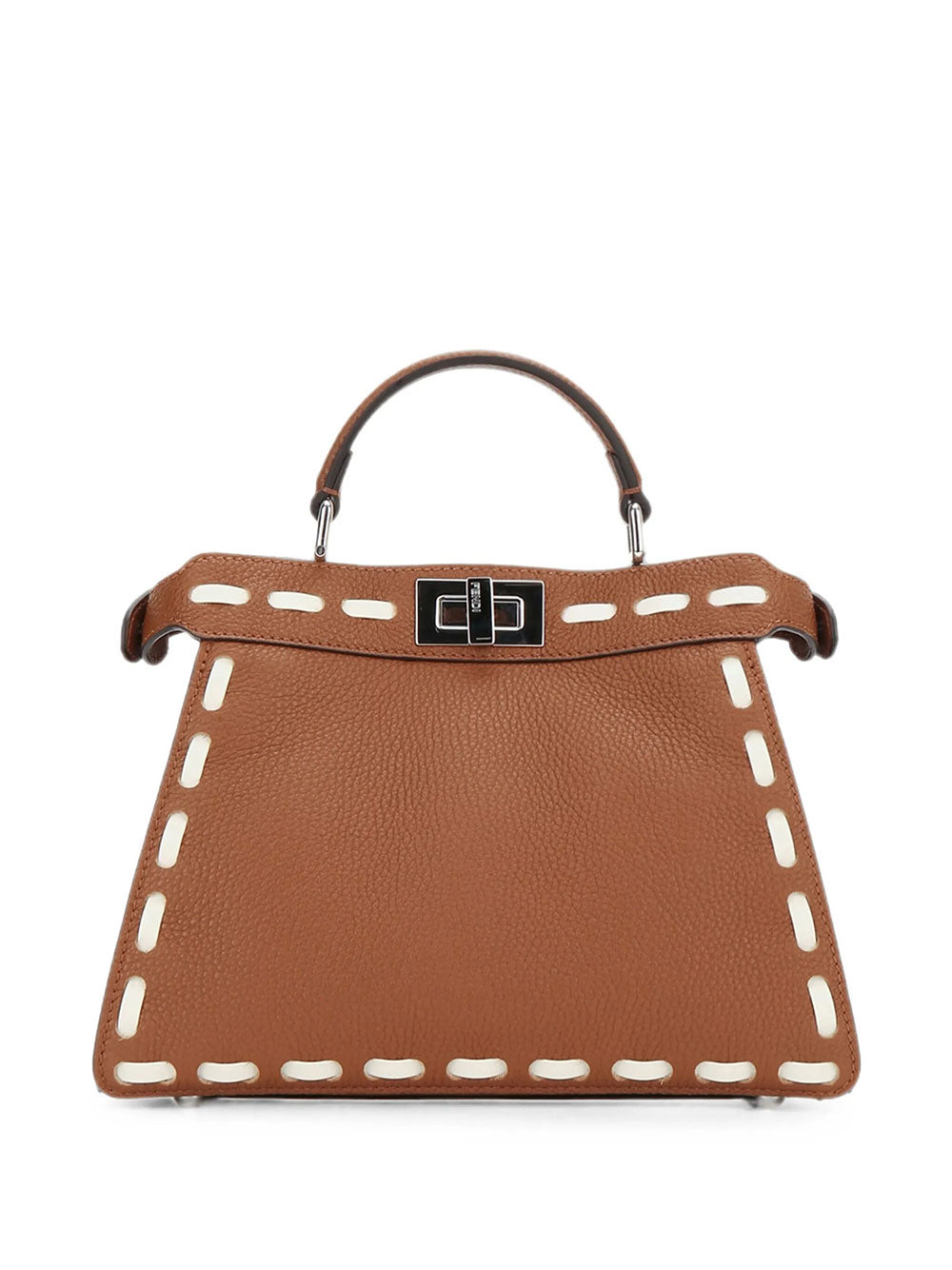 Fendi Women Peekaboo Iseeu Small Sellier Cuoio Romano Leather Bag With Oversized Stitching FENDI