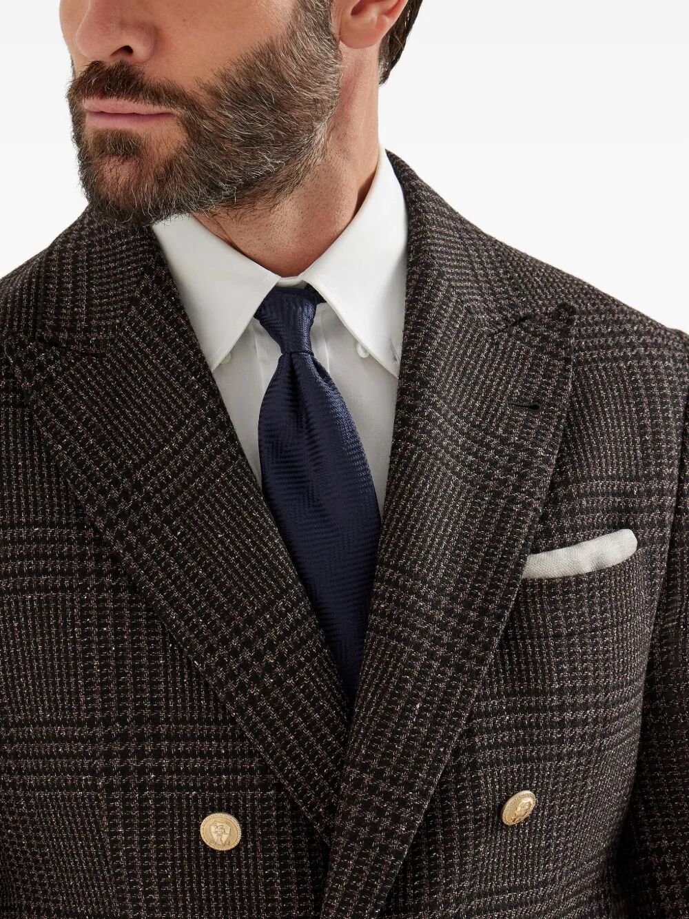 Brunello Cucinelli Men Prince Of Wales One-And-A-Half Breasted Blazer With Metal Buttons BRUNELLO CUCINELLI