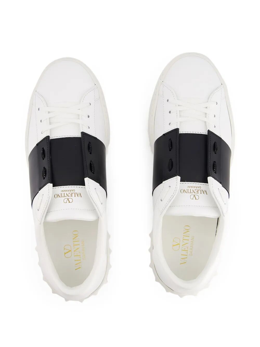 Valentino Garavani Men Open Leather Sneakers With Contrast Band And Stud Details VALENTINO GARAVANI