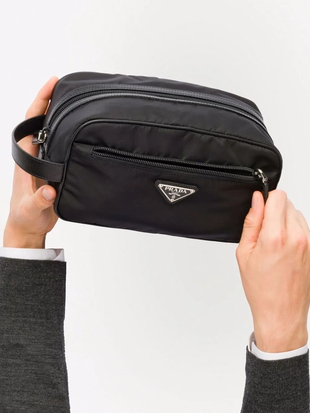 Prada Men Re-Nylon And Saffiano Leather Travel Pouch PRADA