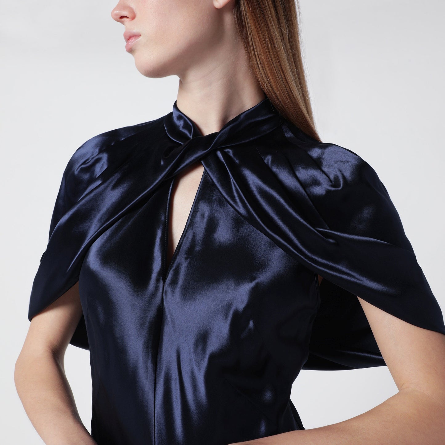 Alberta Ferretti Long Blue Dress In Shiny Satin Women ALBERTA FERRETTI