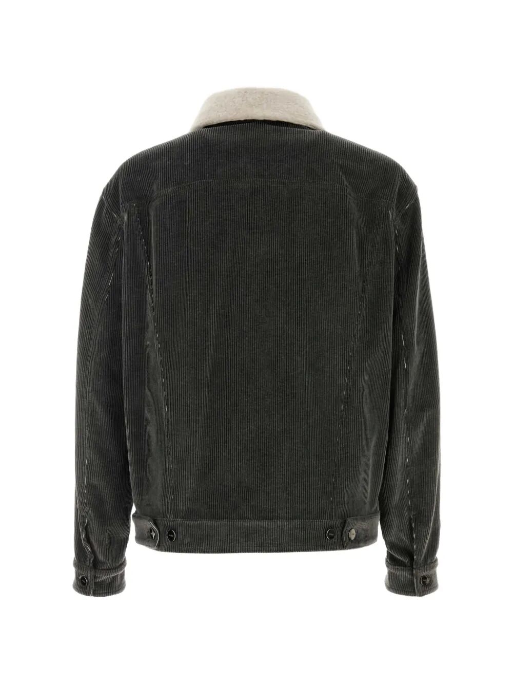Fendi Men Faded Stonewash Treatment Corduroy Blouson With Sheepskin Trim Removable Collar FENDI