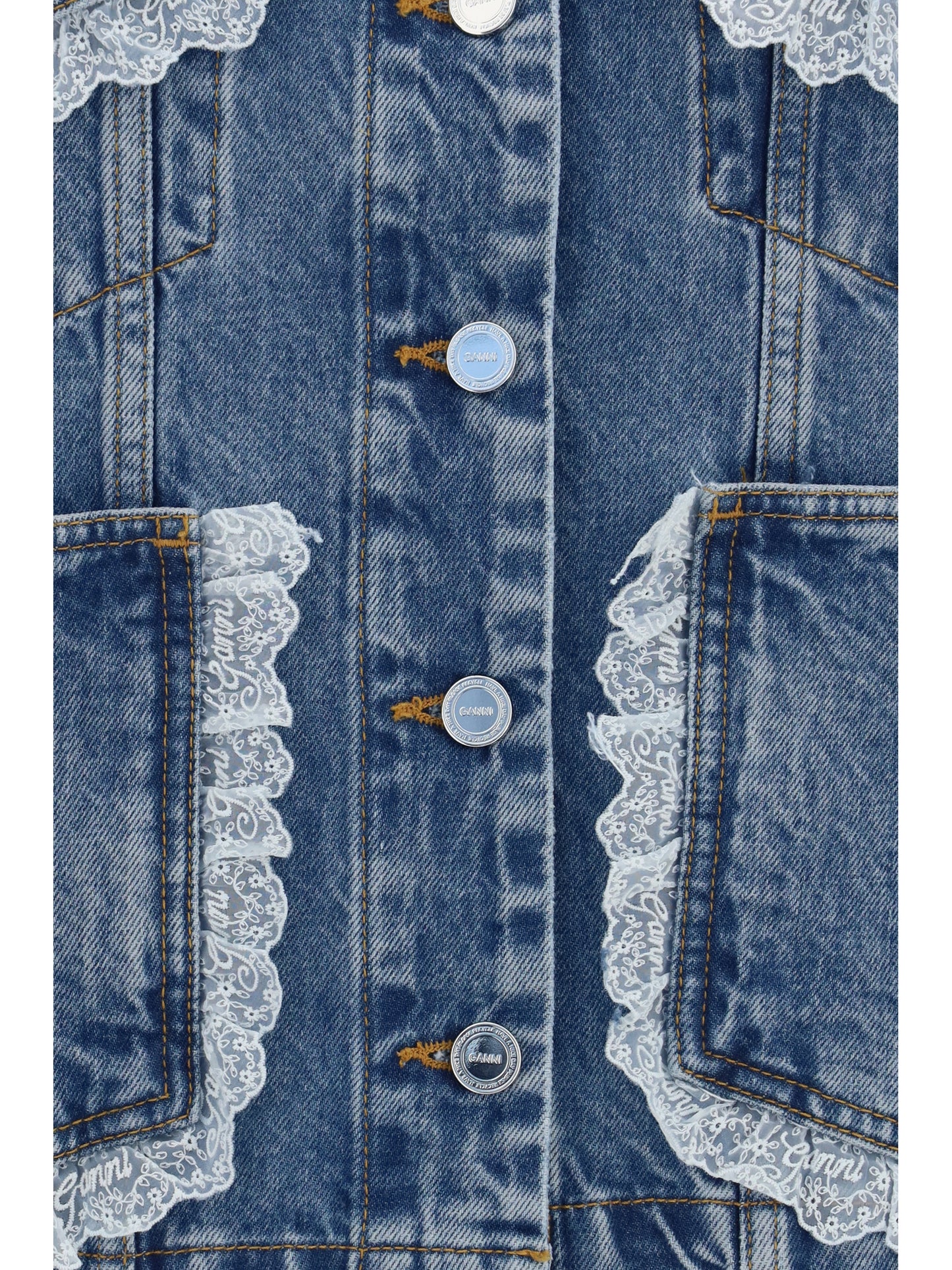 Ganni Women Rigid Denim Jacket With Lace Details GANNI