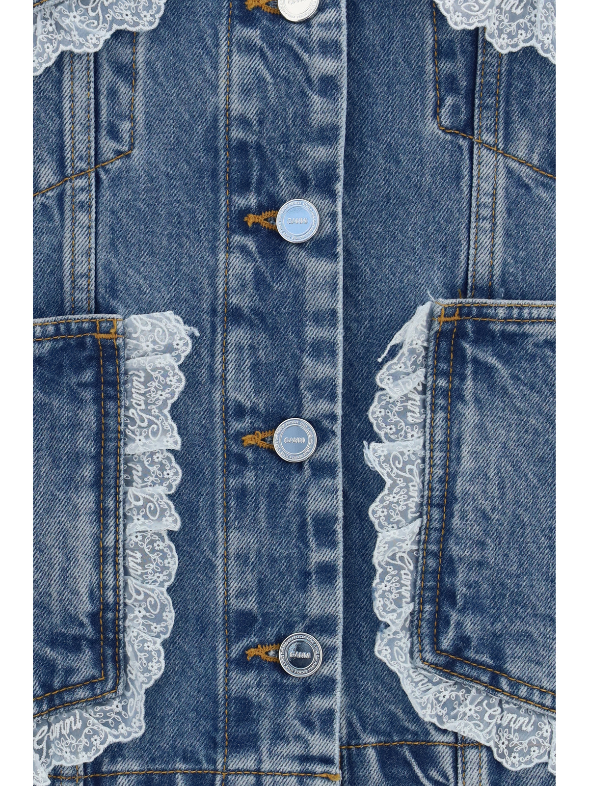 Ganni Women Rigid Denim Jacket With Lace Details GANNI