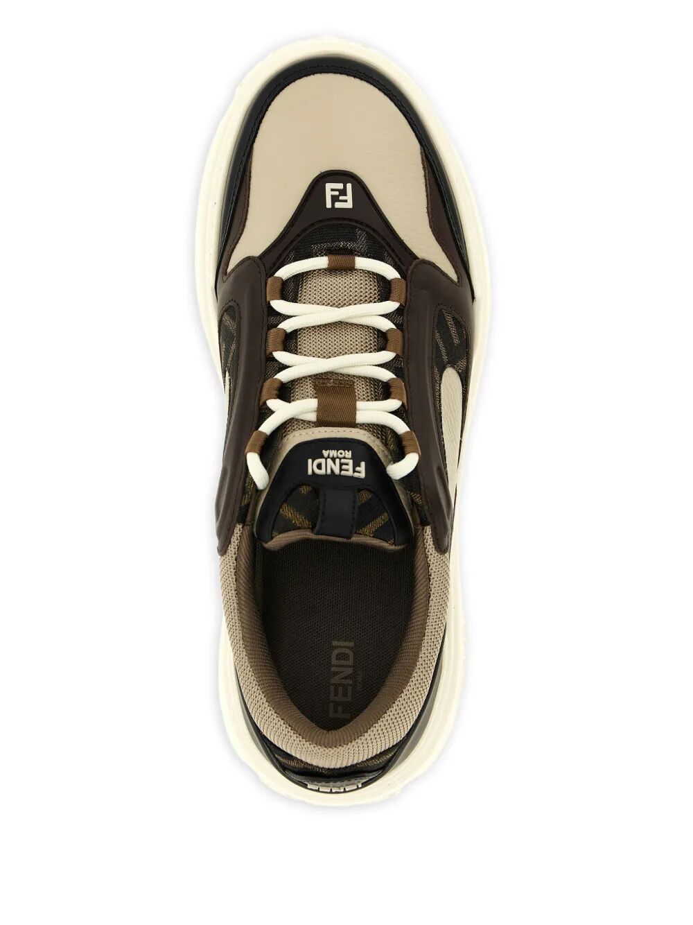 Fendi Men Fendi Force Leather Sneakers With Ff Jacquard And Mesh Details FENDI