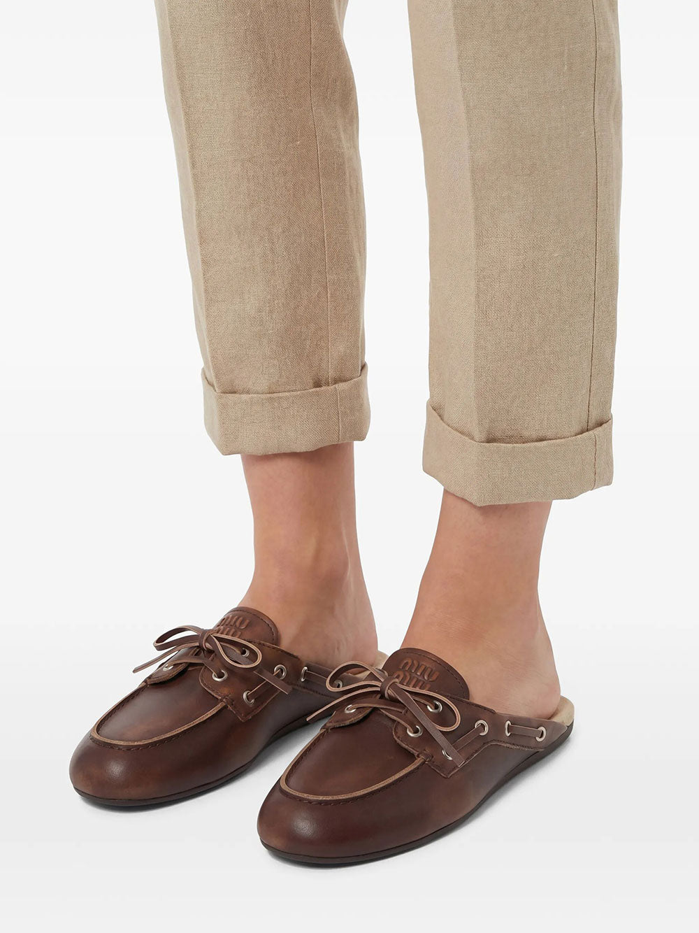 Miu Miu Women Faded Leather Deck Mules MIU MIU