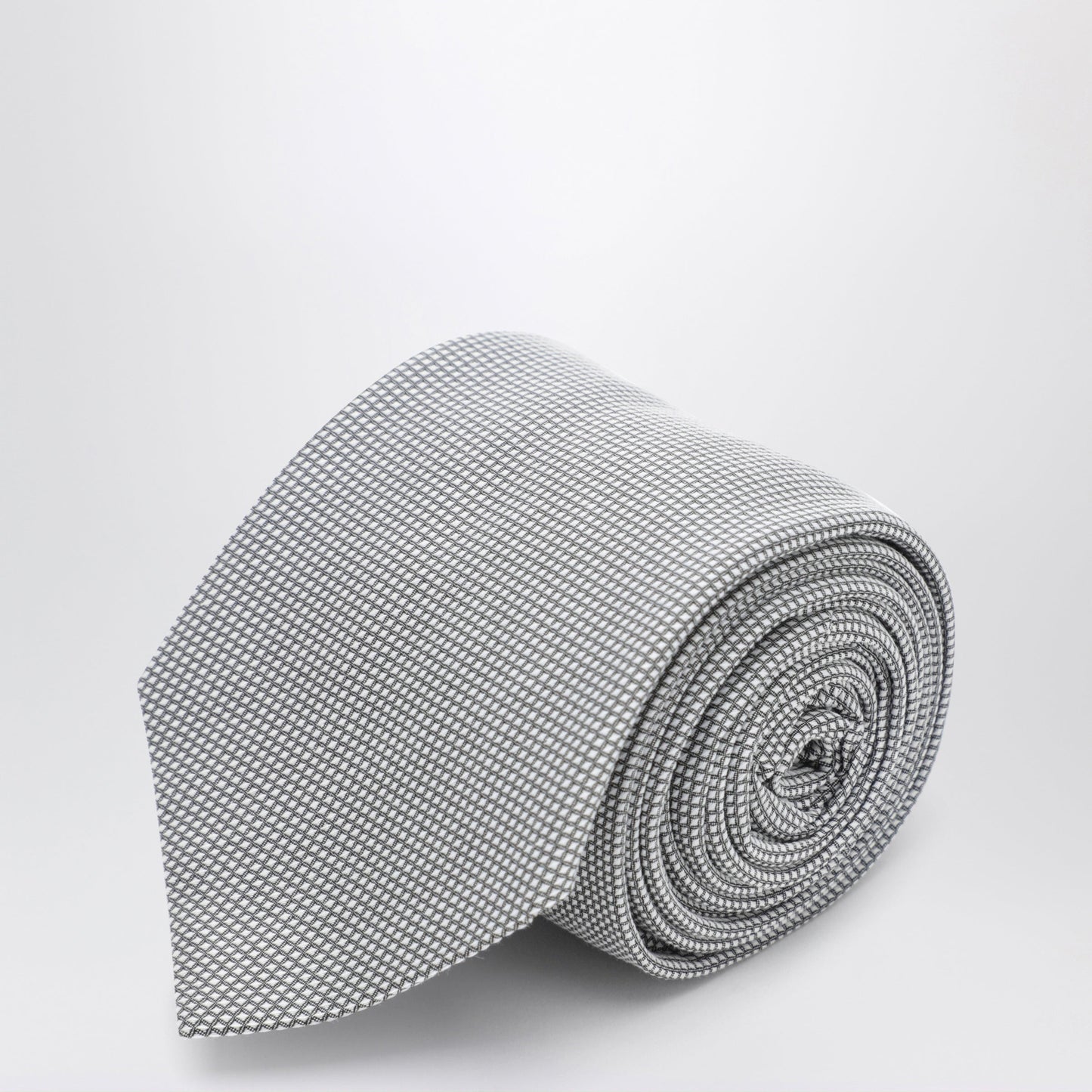 Ferragamo Pearl Grey Silk Tie With Micro-Check Pattern Men FERRAGAMO