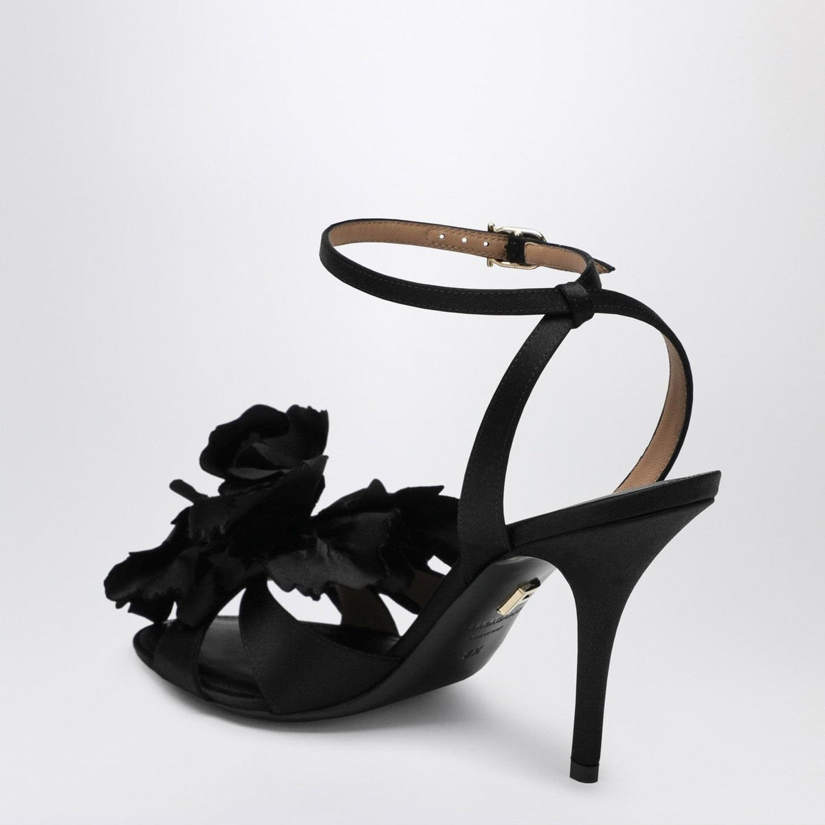 Ferragamo Black Satin Flower Sandals Women FERRAGAMO