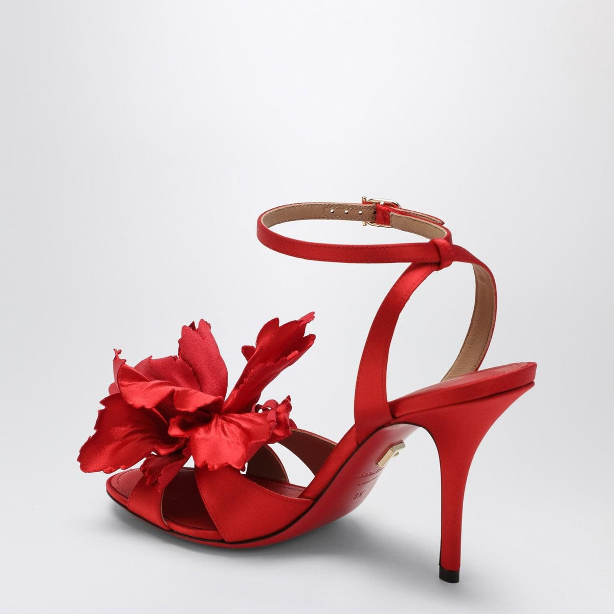 Ferragamo Red Satin Sandals With Flower Women FERRAGAMO