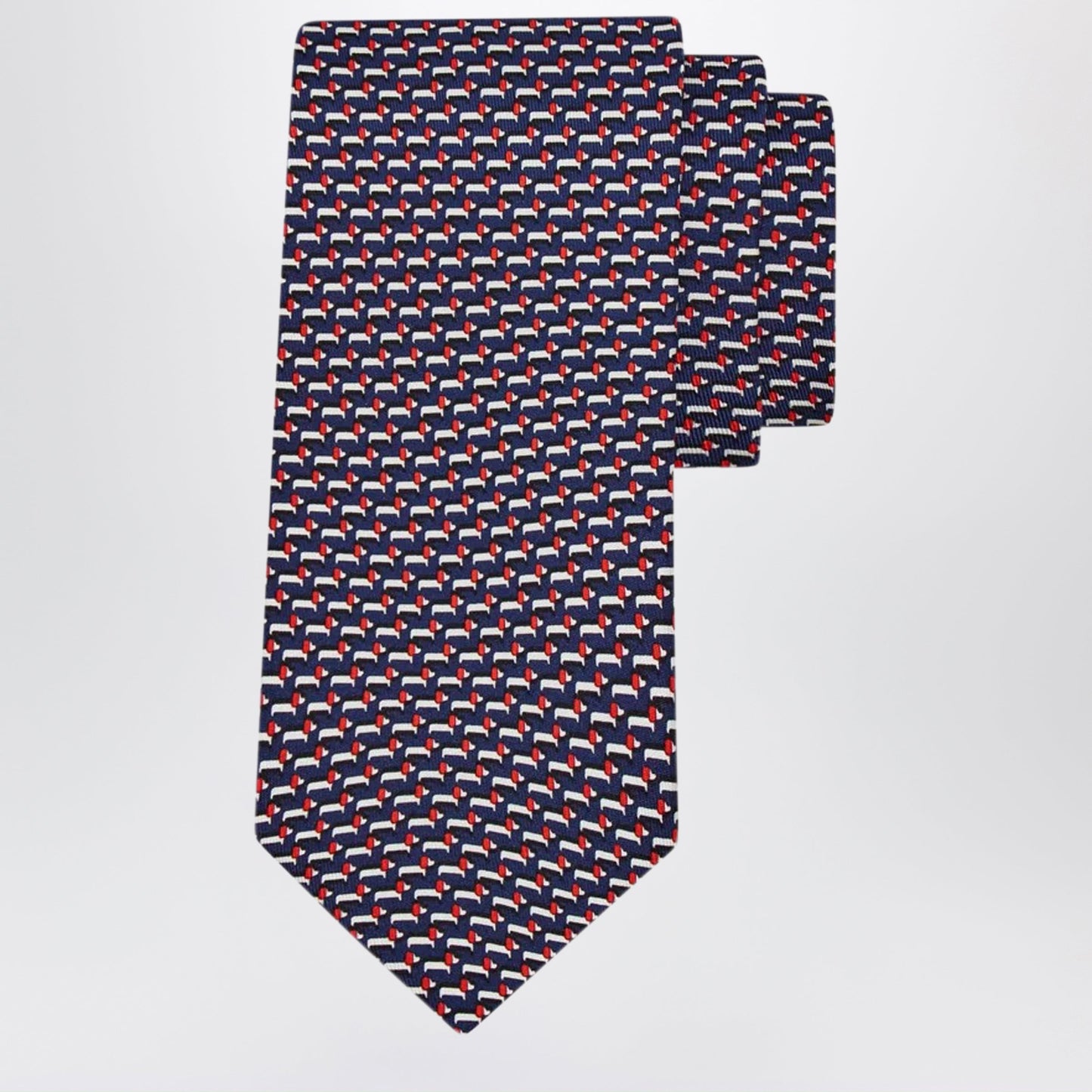 Ferragamo Navy Blue/Red Dachshund Print Silk Tie Men FERRAGAMO