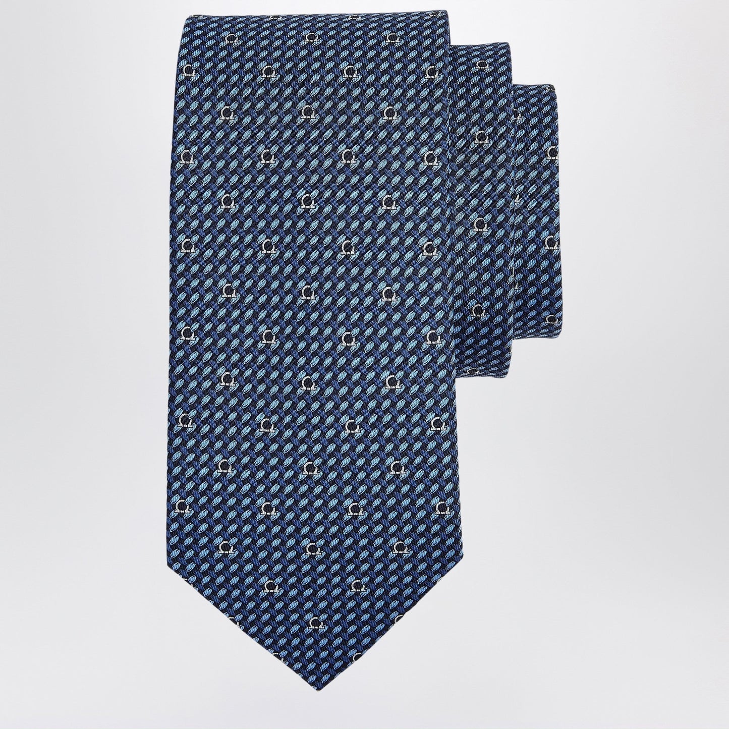 Ferragamo Dark Blue Gancini Print Silk Tie Men FERRAGAMO