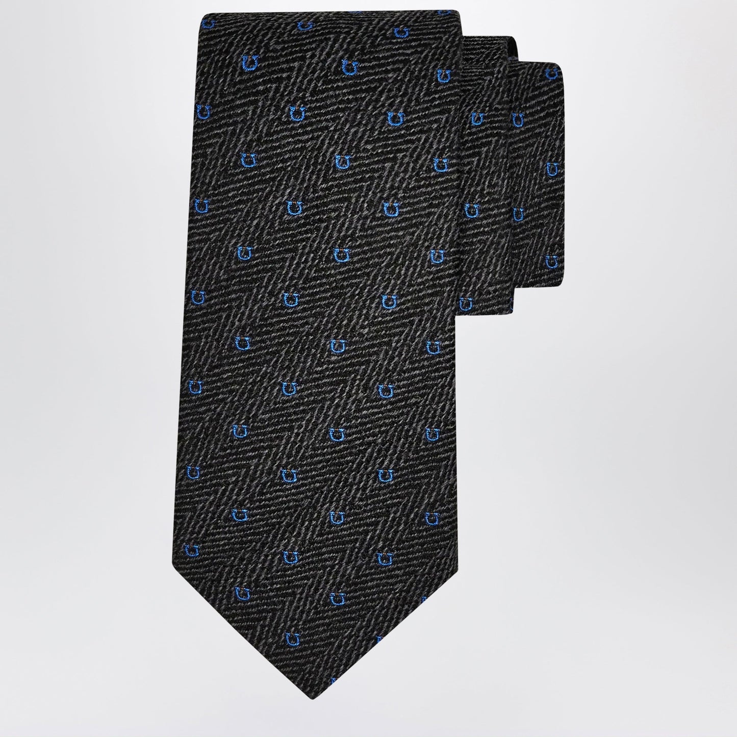 Ferragamo Grey/Light Blue Gancini Chevron Tie Men FERRAGAMO
