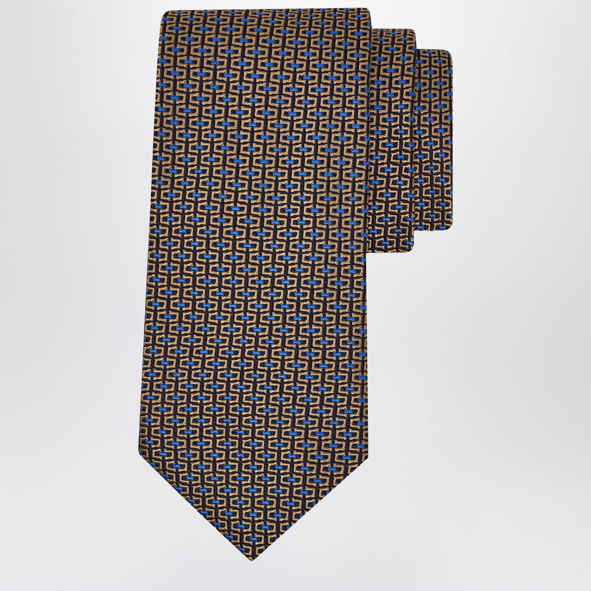 Ferragamo Gold/Blue Gancini Jacquard Tie Men FERRAGAMO