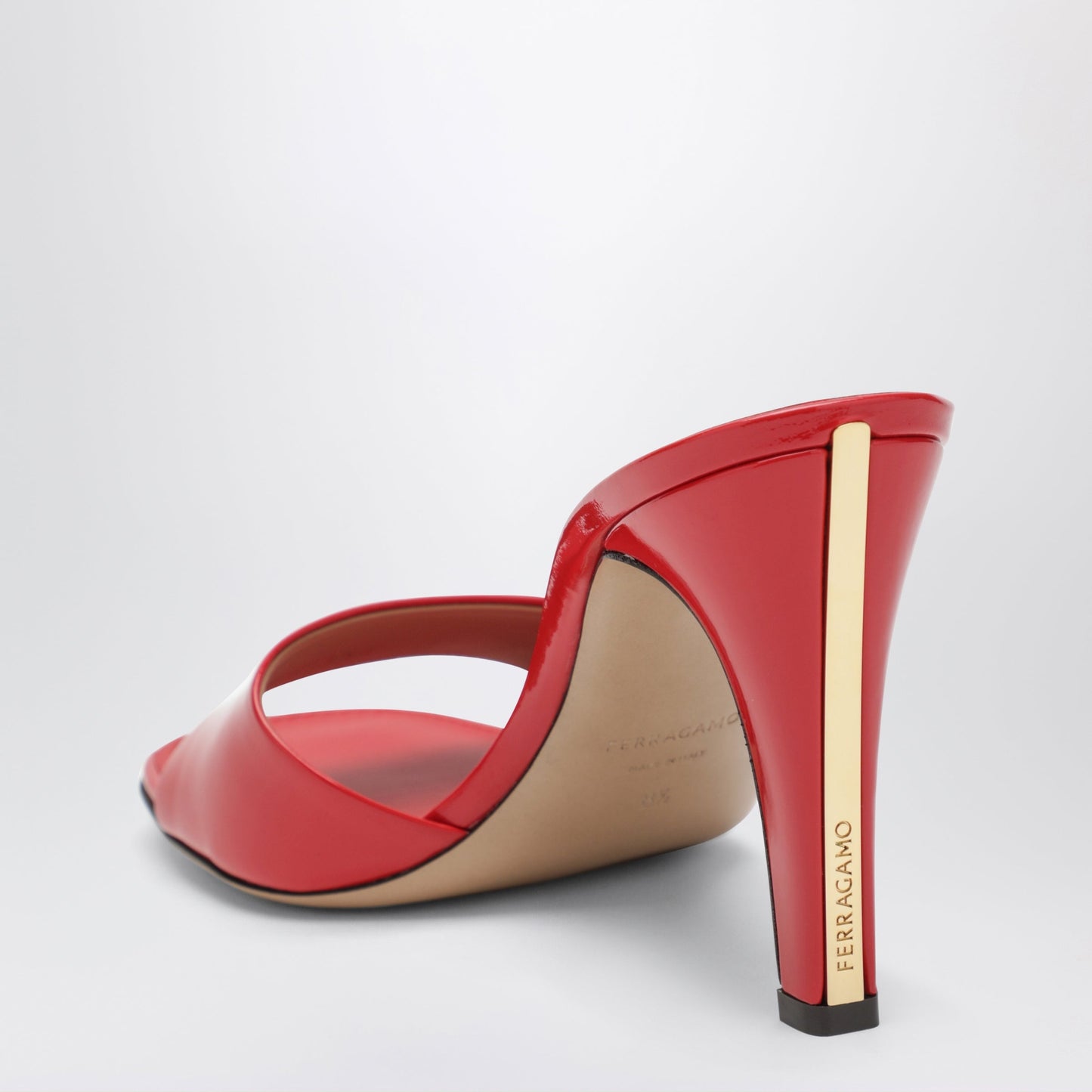 Ferragamo Fire Red Patent Leather Heeled Slides Women FERRAGAMO