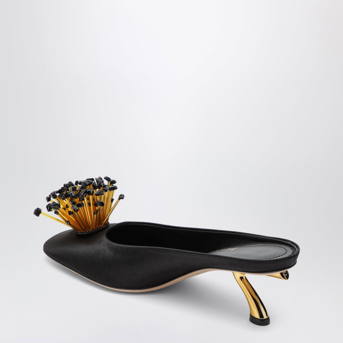 Ferragamo Black Mules With Sculptural Heel And Crystal Flower Women FERRAGAMO