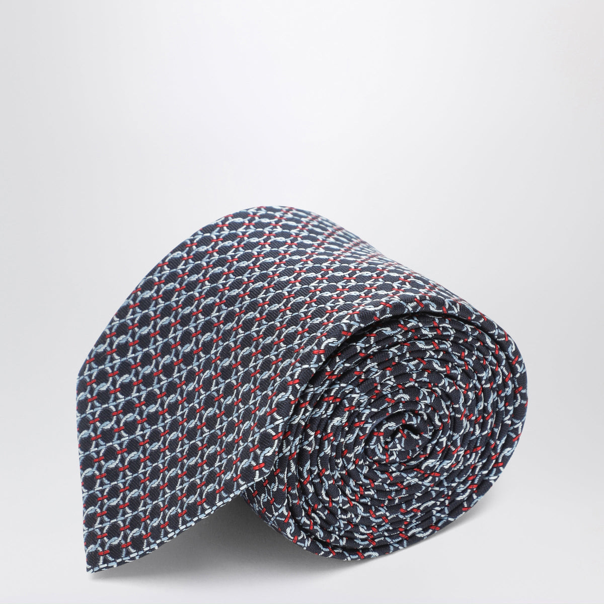 Ferragamo Dark Blue Gancini Silk Jacquard Tie Men FERRAGAMO