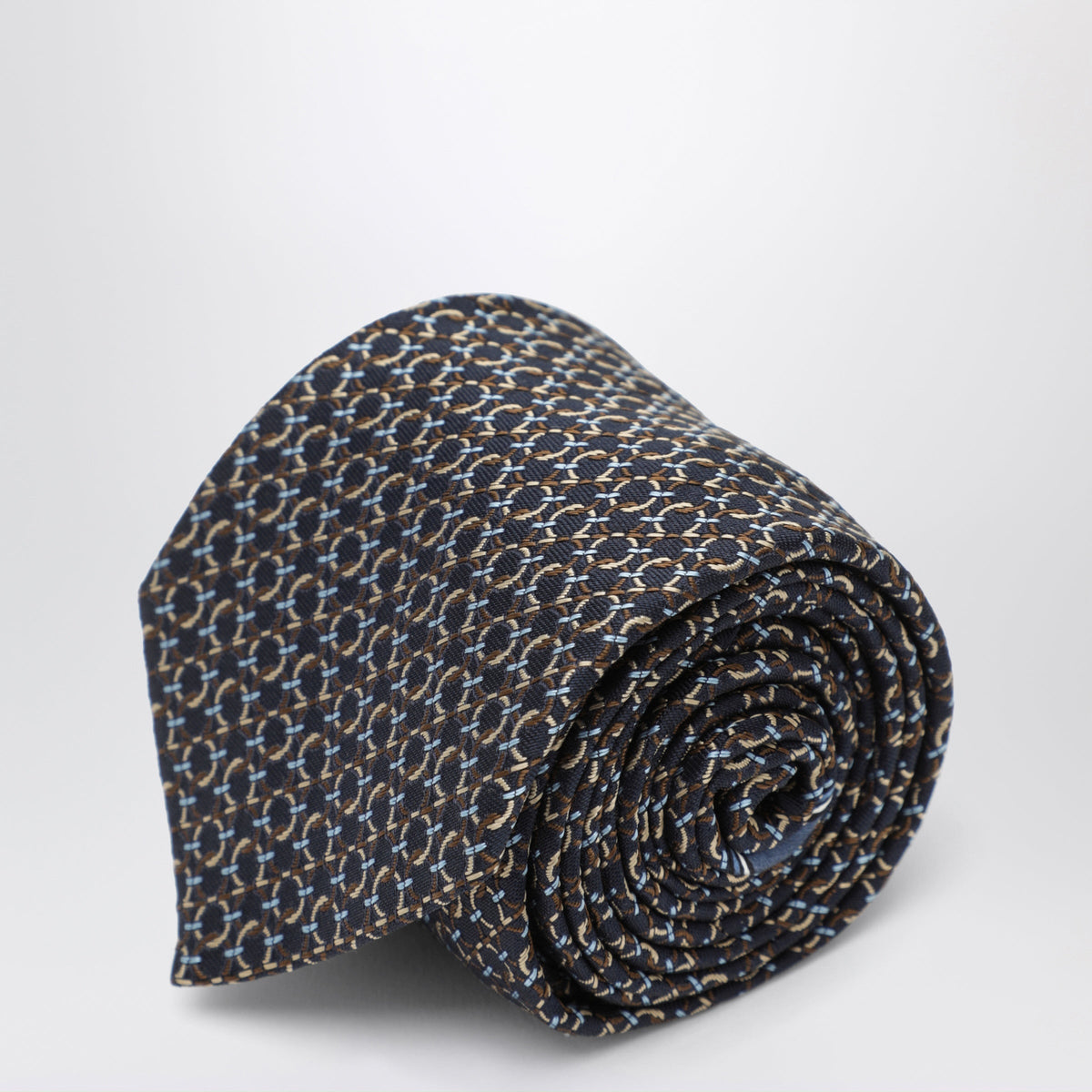 Ferragamo Brown Silk Tie With Gancini Print Men FERRAGAMO