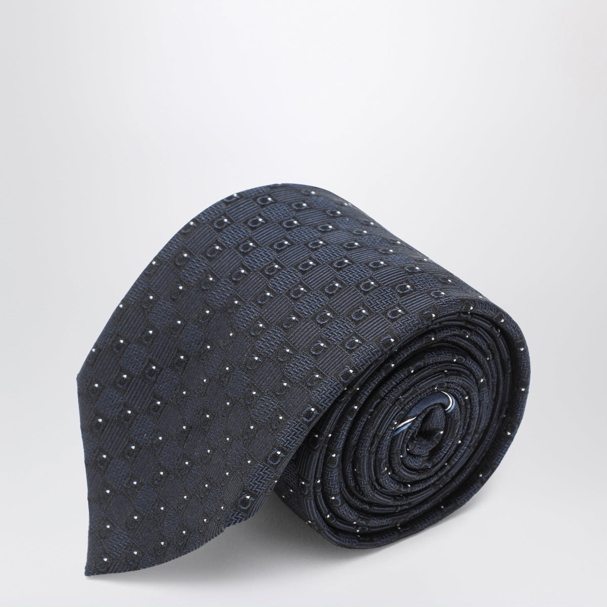 Ferragamo Dark Blue Gancini Silk Jacquard Tie Men FERRAGAMO
