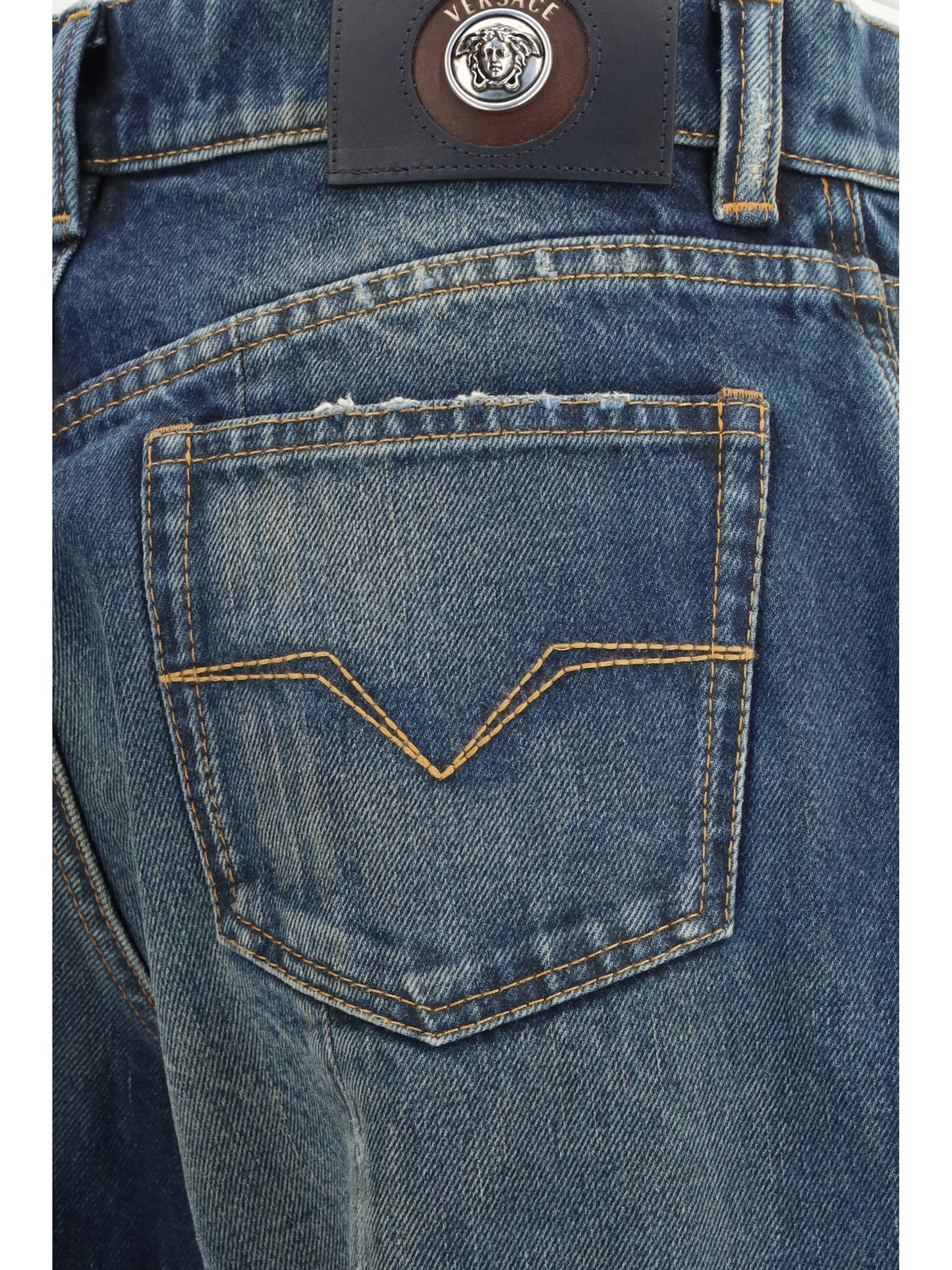 Versace Women Distressed Straight-Leg Cotton Denim Jeans VERSACE