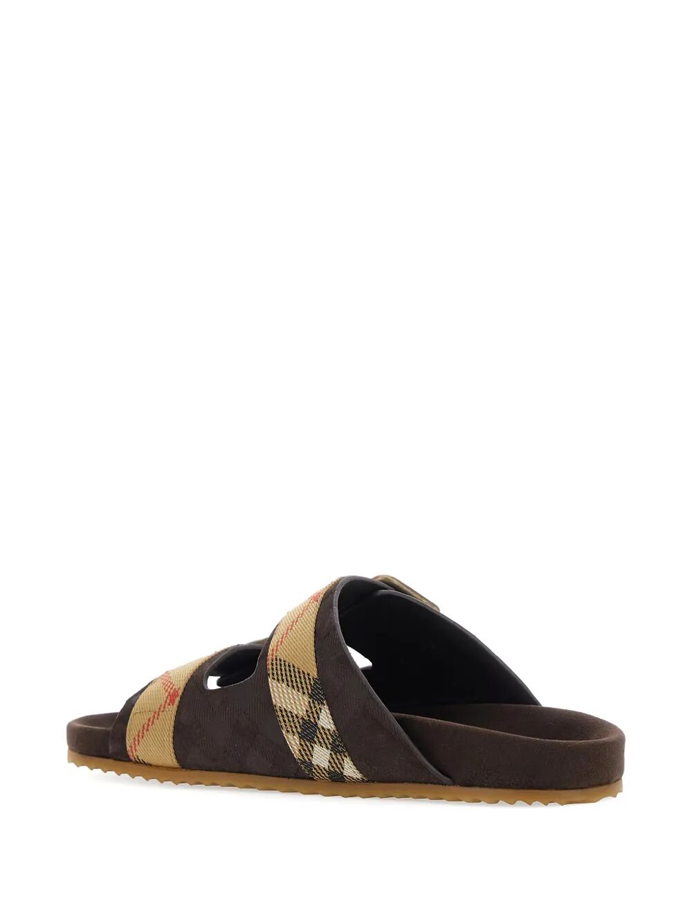 Burberry Women Suede Flat Sandals With Checked Straps BURBERRY