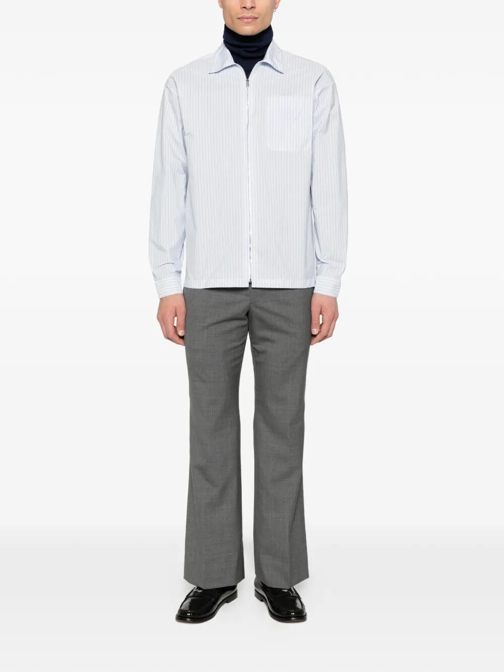 Prada Men Striped Shirt With Full Zip PRADA