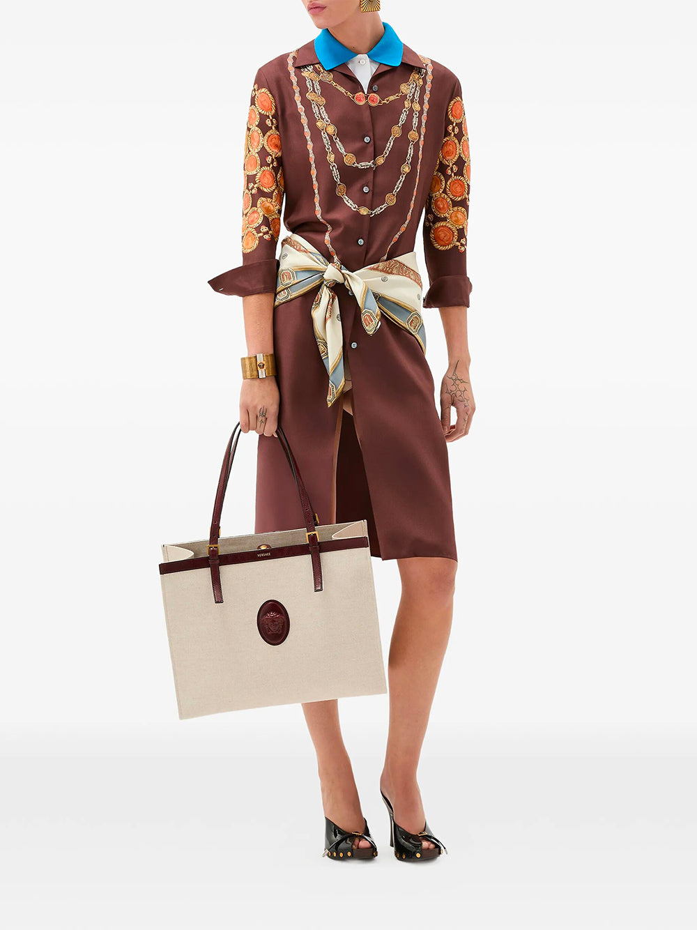 Versace Women Printed Silk Twill Mini Shirt Dress VERSACE