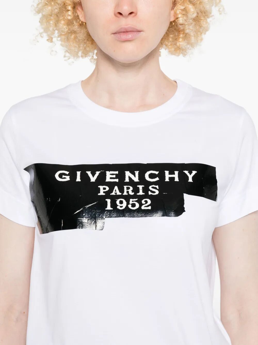 Givenchy Women Cotton T-Shirt With Givenchy Tape Print GIVENCHY