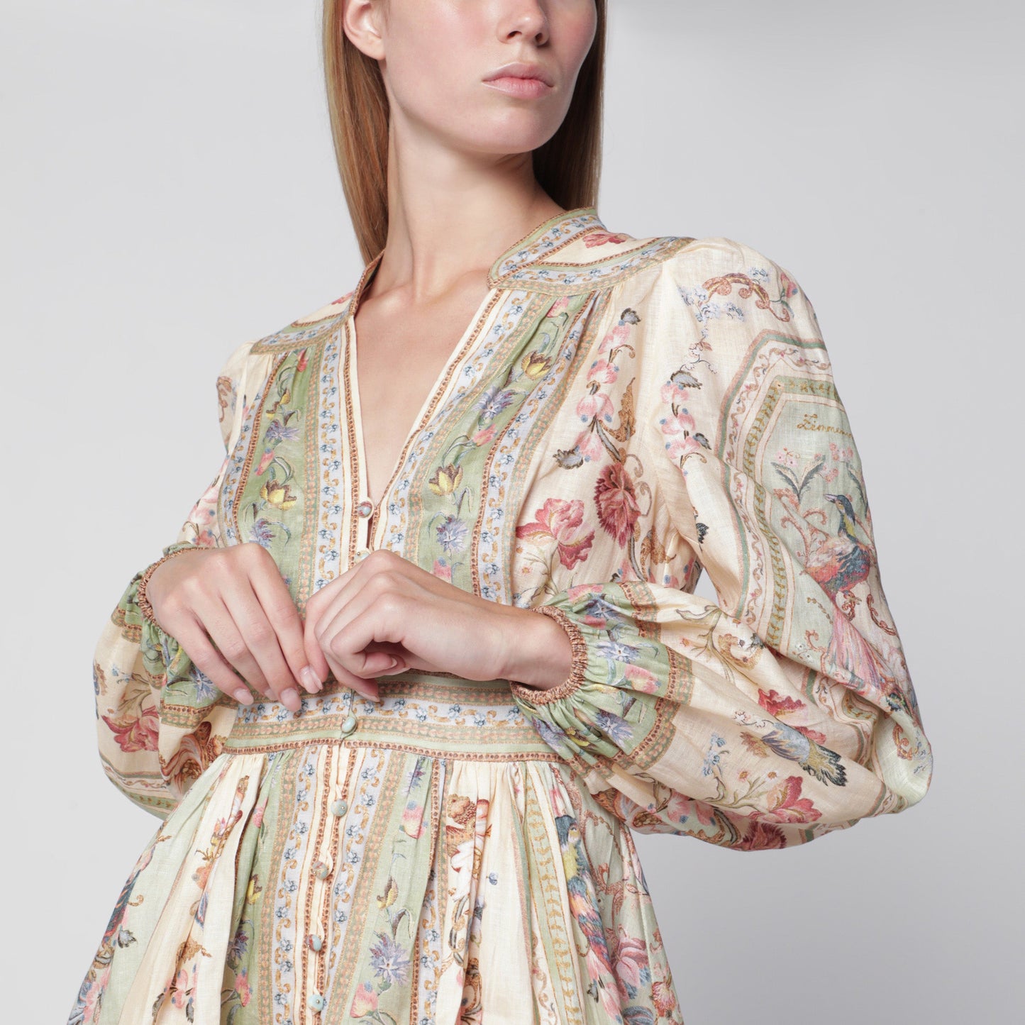 Zimmermann Roselight Mini Dress In Sage Floral Linen Women ZIMMERMANN