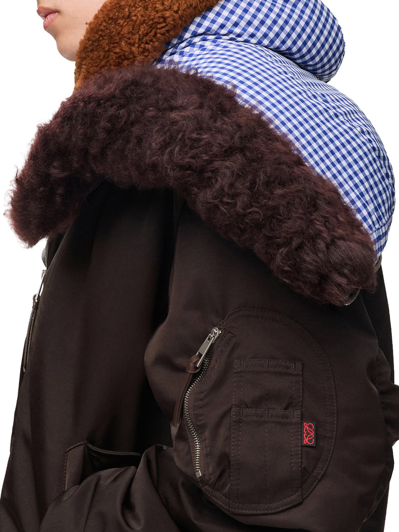 Loewe Men Technical Coating Bomber Jacket With Double Layer Construction And Checked Back LOEWE