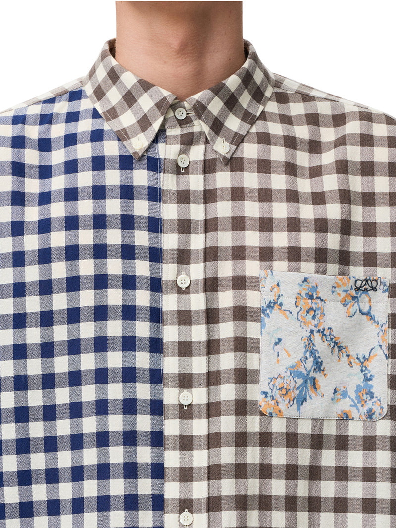 Loewe Men Wool-Cotton Blend Flannel Shirt With Contrasting Patchwork Construction LOEWE