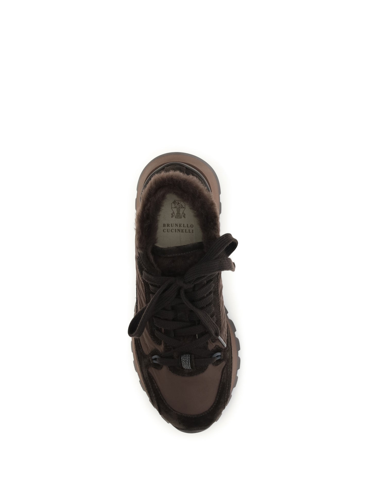 Brunello Cucinelli Women Suede And Techno Fabric Sneakers With Shearling Lining And Monile BRUNELLO CUCINELLI