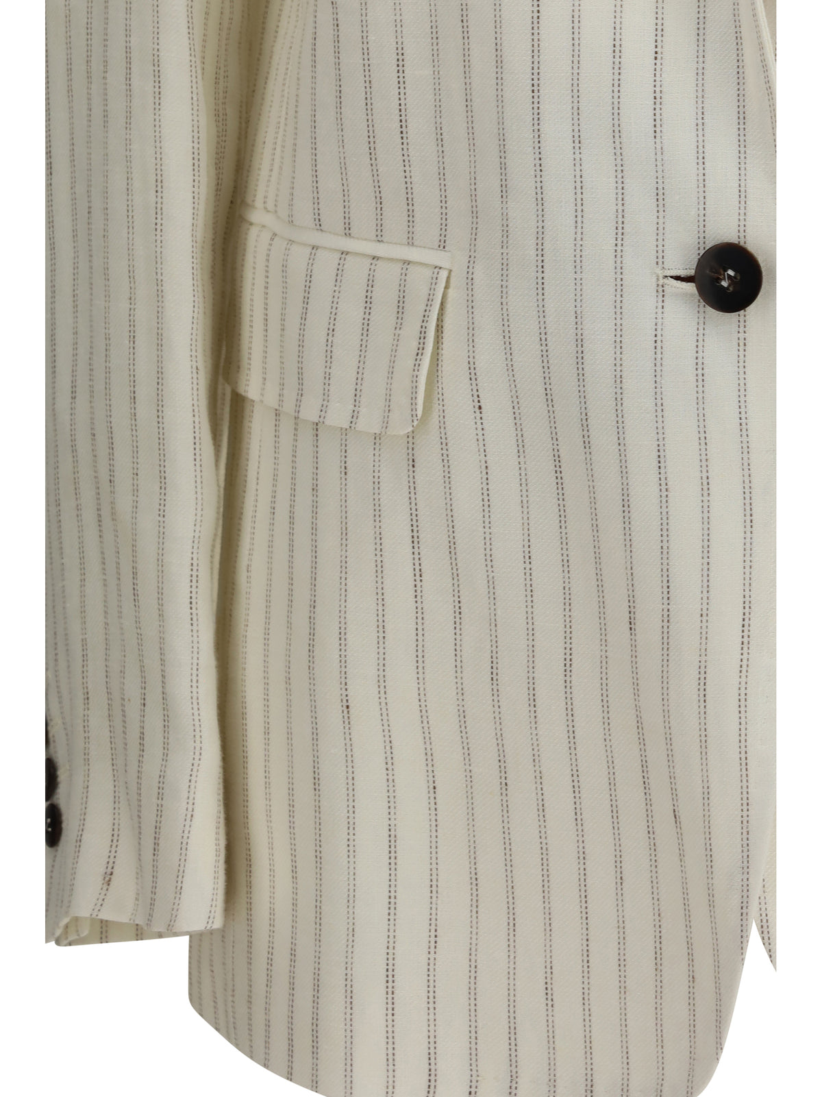 Max Mara Studio Women Single-Breasted Pinstriped Linen Blazer MAX MARA STUDIO