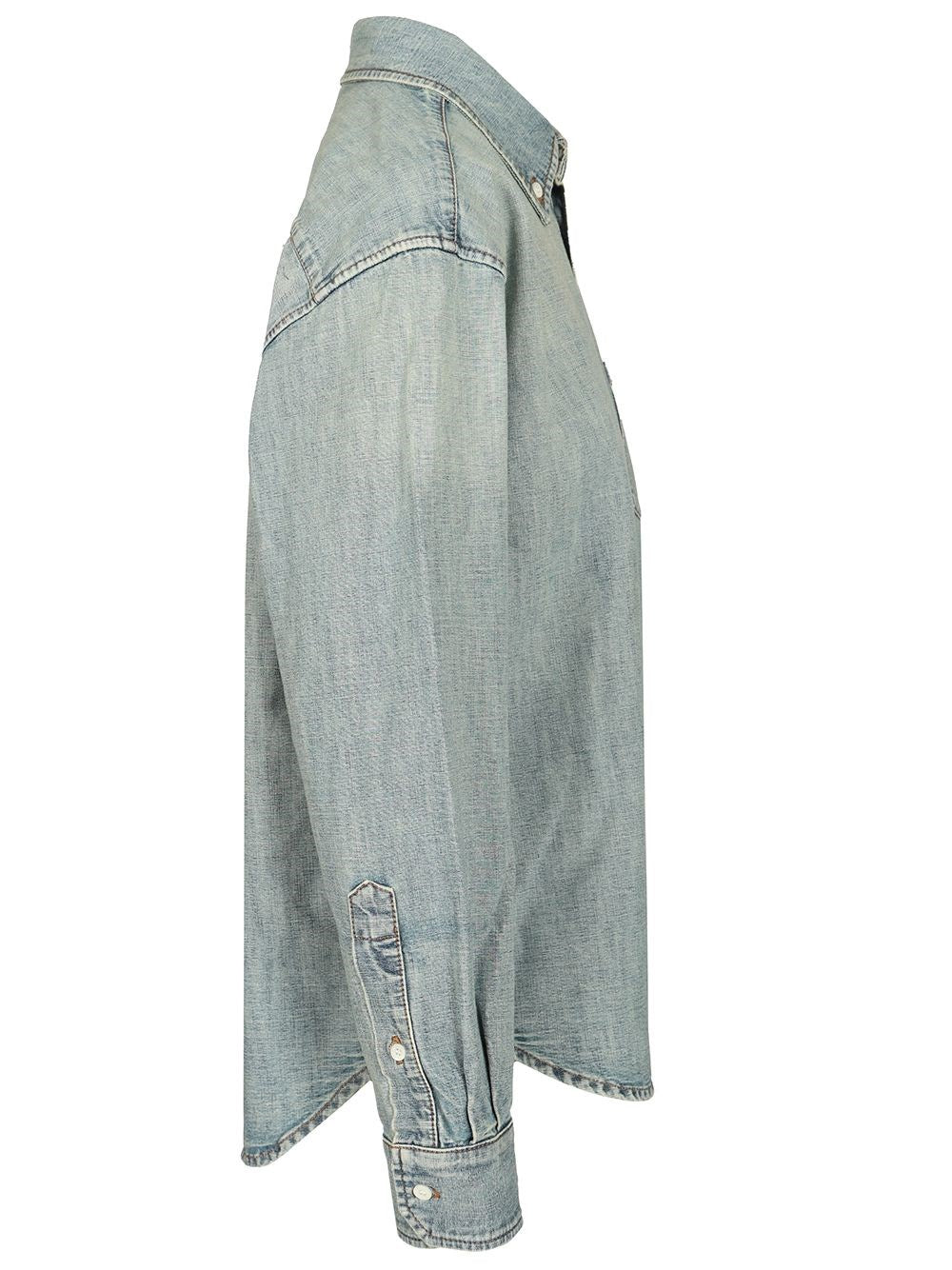 Miu Miu Women Long-Sleeved Chambray Denim Shirt MIU MIU