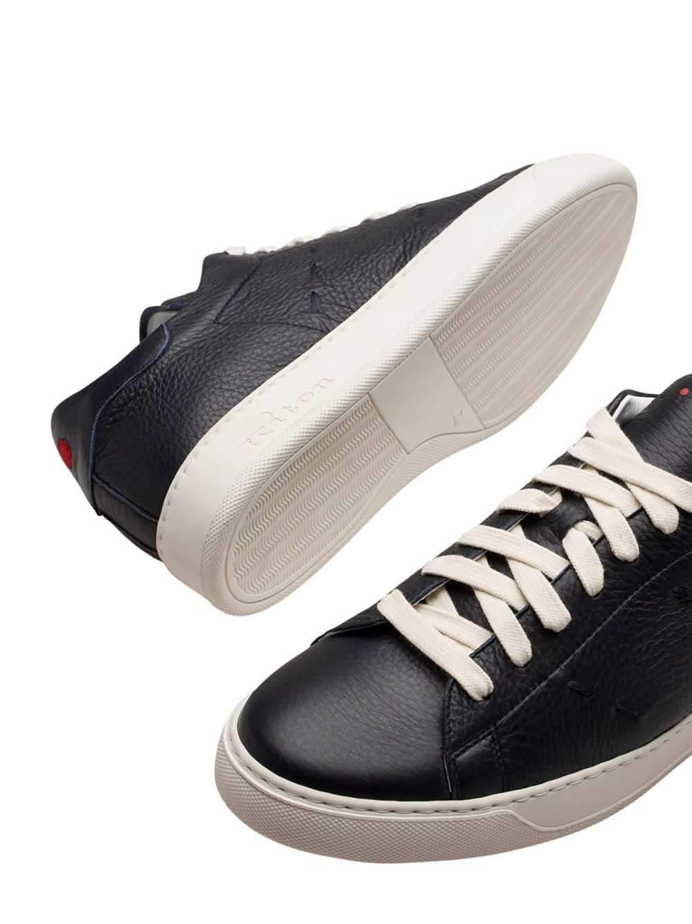 Kiton Men Leather Sneakers With Cross-Stitch Detailing. KITON