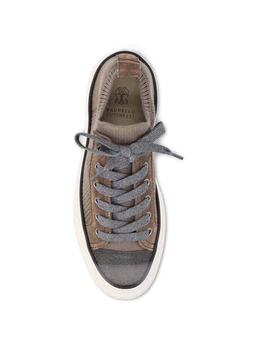 Brunello Cucinelli Women Cotton Knit And Suede Sneakers With Precious Toe BRUNELLO CUCINELLI