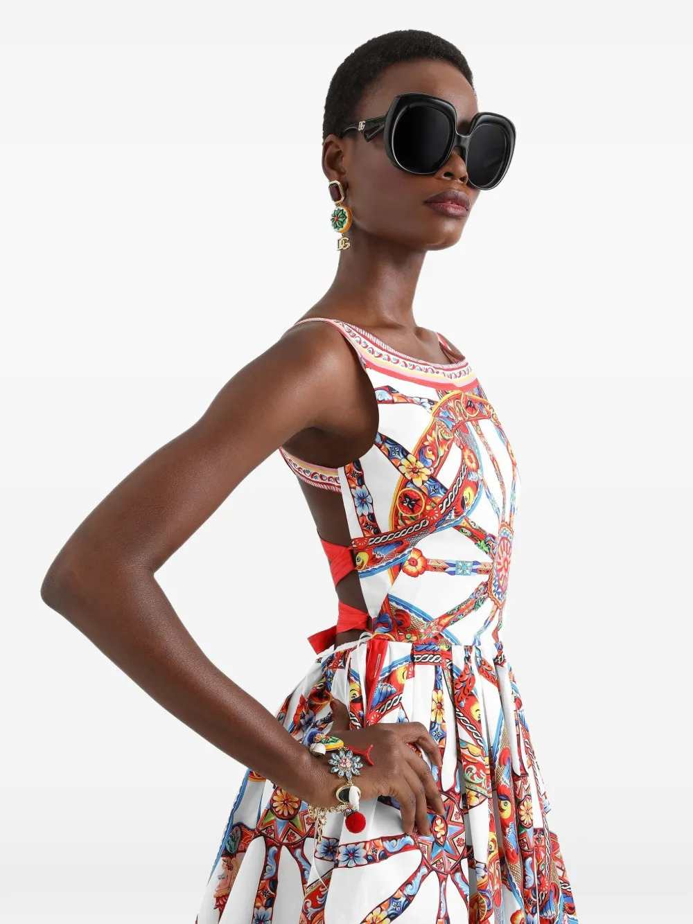 Dolce & Gabbana Women Poplin Midi Dress With Carretto Print