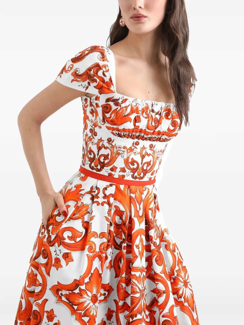 Dolce & Gabbana Women Poplin Dress With Majolica Print DOLCE & GABBANA