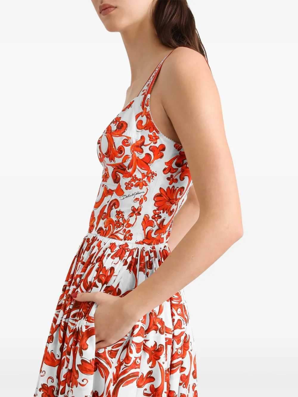 Dolce & Gabbana Women Long Poplin Dress With Majolica Print DOLCE & GABBANA