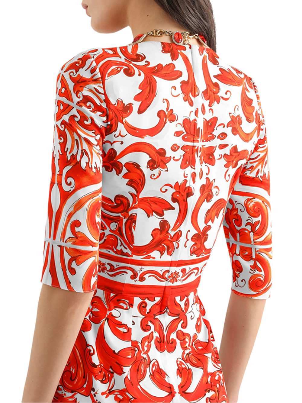 Dolce & Gabbana Women Maiolica Print Charmeuse Dress: DOLCE & GABBANA