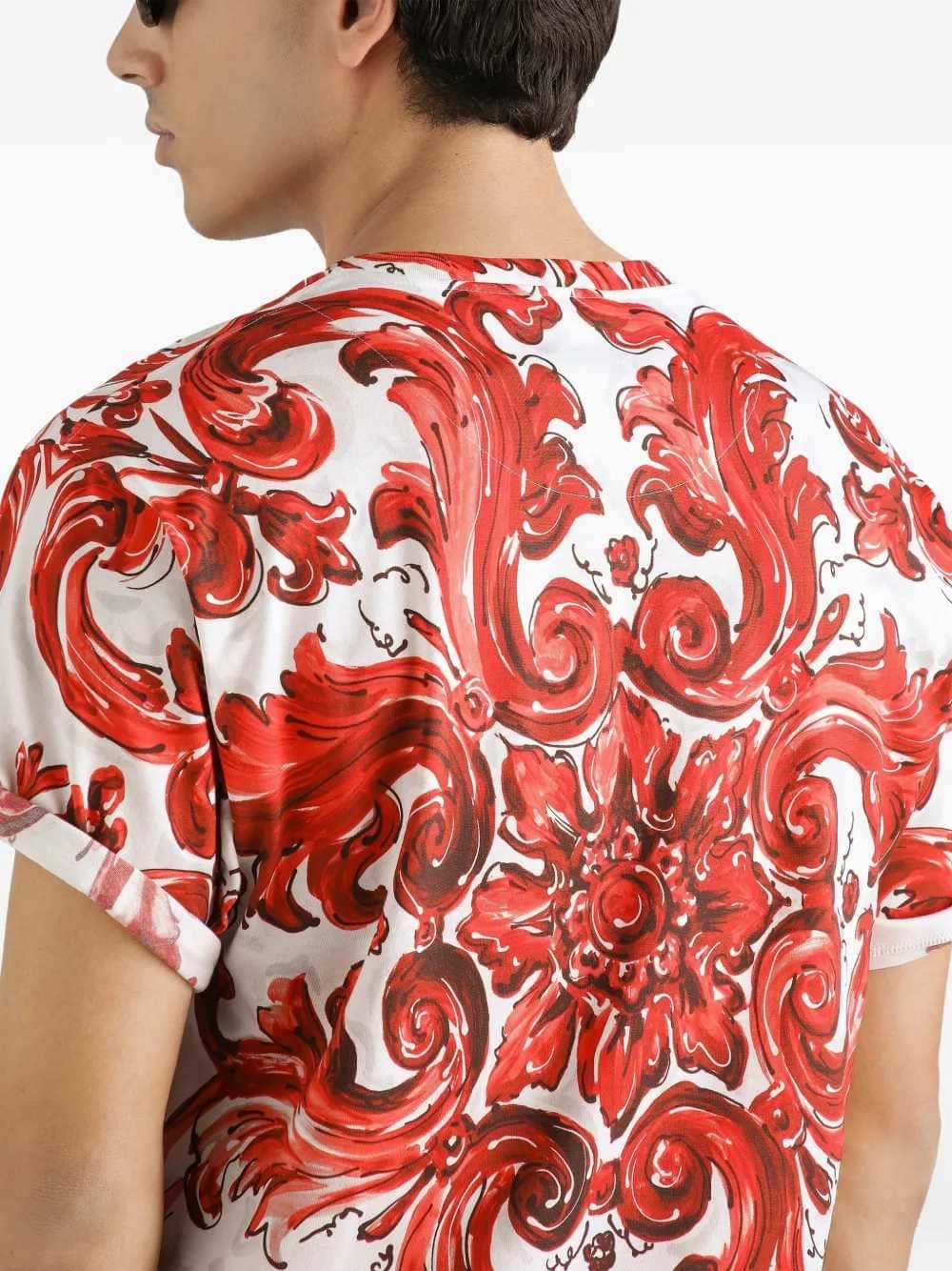 Dolce & Gabbana Men Cotton T-Shirt With Majolica Print DOLCE & GABBANA